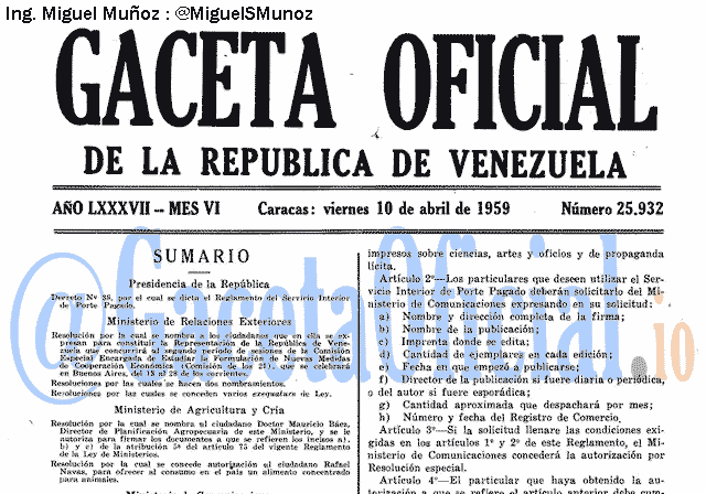 Gaceta Oficial 25932 del 10 Abril 1959
