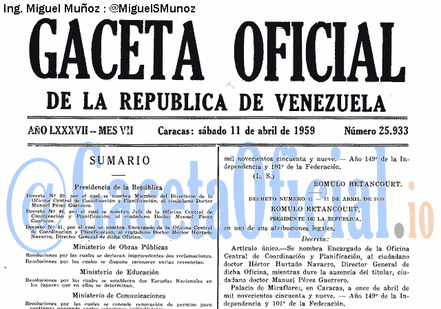 Gaceta Oficial 25933 del 11 Abril 1959