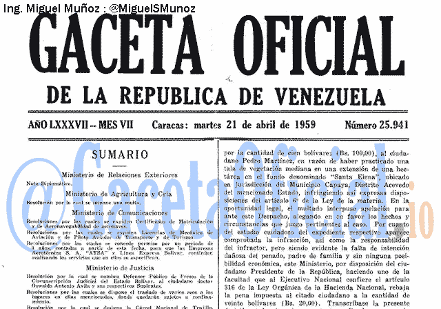 Gaceta Oficial 25941 del 21 Abril 1959