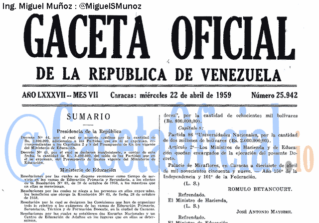 Gaceta Oficial 25942 del 22 Abril 1959