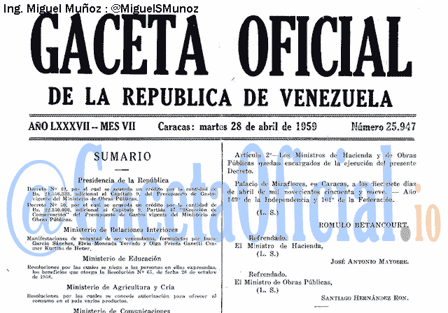 Gaceta Oficial 25947 del 28 Abril 1959