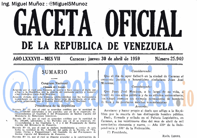 Gaceta Oficial 25949 del 30 Abril 1959