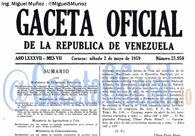 Gaceta Oficial 25950 del 2 Mayo 1959