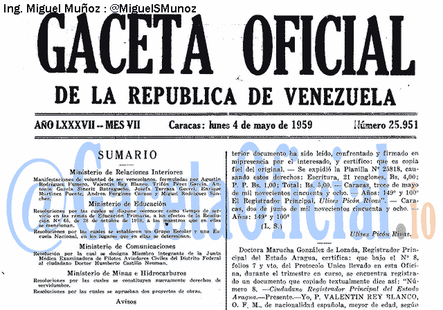Gaceta Oficial 25951 del 4 Mayo 1959