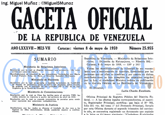Gaceta Oficial 25955 del 8 Mayo 1959