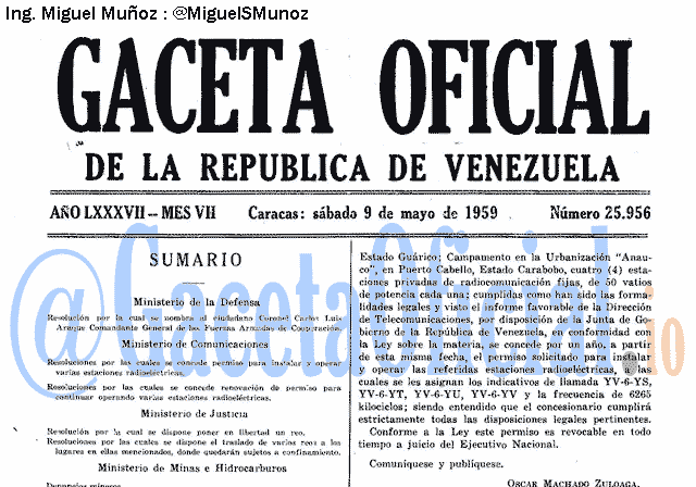 Gaceta Oficial 25956 del 9 Mayo 1959