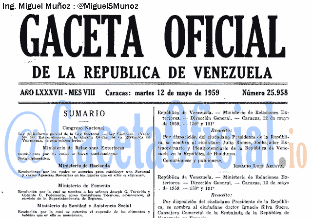 Gaceta Oficial 25958 del 12 Mayo 1959