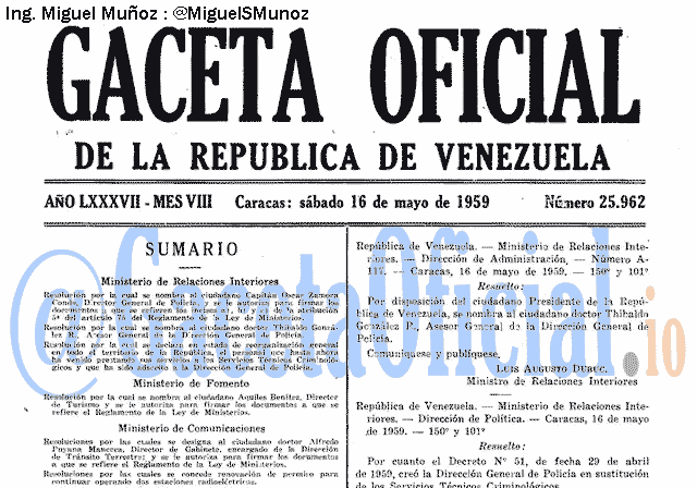 Gaceta Oficial 25962 del 16 Mayo 1959