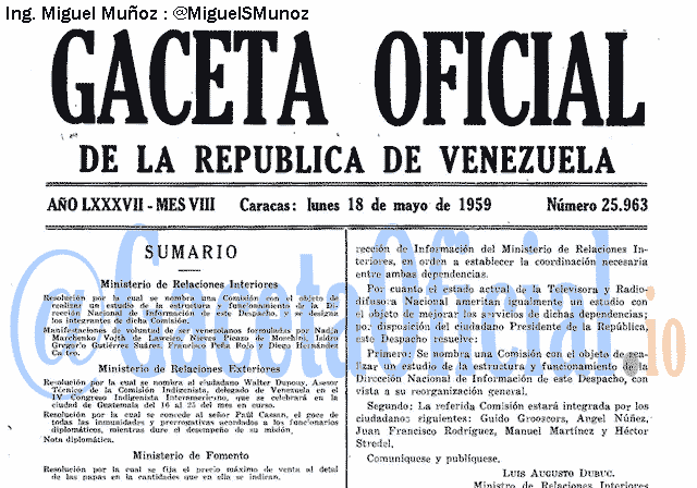 Gaceta Oficial 25963 del 18 Mayo 1959