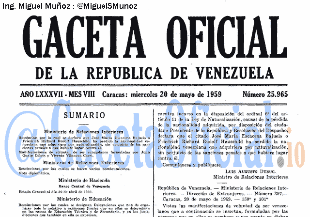 Gaceta Oficial 25965 del 20 Mayo 1959