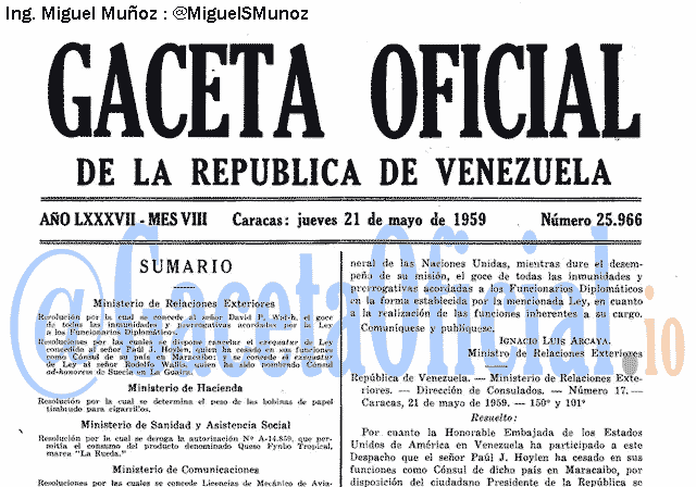 Gaceta Oficial 25966 del 21 Mayo 1959