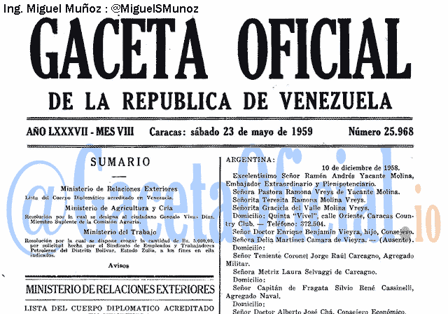 Gaceta Oficial 25968 del 23 Mayo 1959