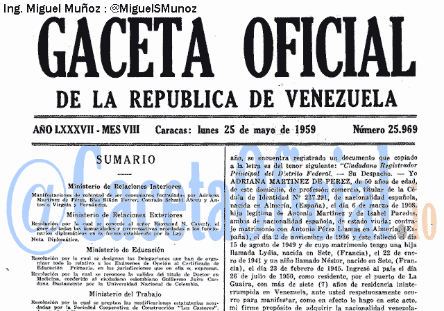 Gaceta Oficial 25969 del 25 Mayo 1959