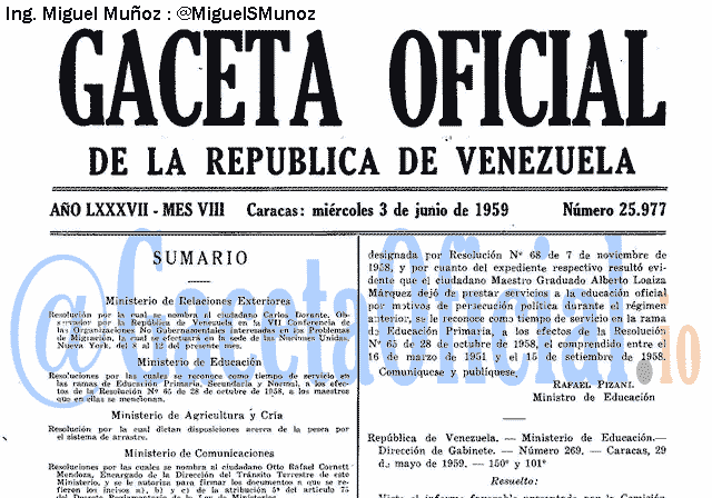 Gaceta Oficial 25977 del 3 Junio 1959