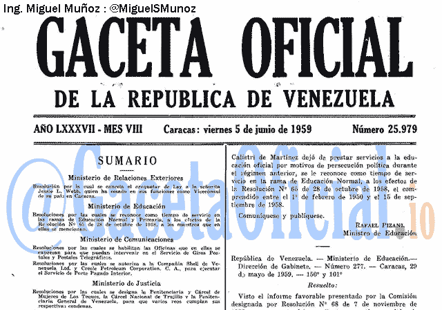 Gaceta Oficial 25979 del 5 Junio 1959