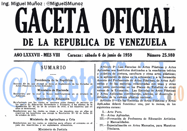 Gaceta Oficial 25980 del 6 Junio 1959