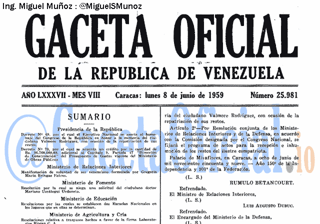 Gaceta Oficial 25981 del 8 Junio 1959