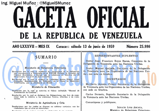 Gaceta Oficial 25986 del 13 Junio 1959