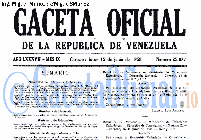 Gaceta Oficial 25987 del 15 Junio 1959