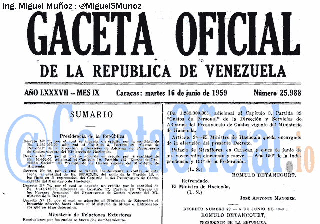 Gaceta Oficial 25988 del 16 Junio 1959