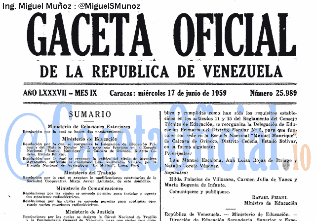 Gaceta Oficial 25989 del 17 Junio 1959