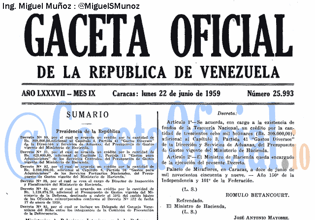 Gaceta Oficial 25993 del 22 Junio 1959