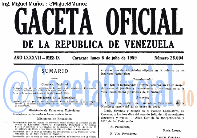 Gaceta Oficial 26004 del 6 Julio 1959