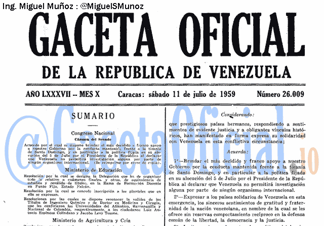 Gaceta Oficial 26009 del 11 Julio 1959