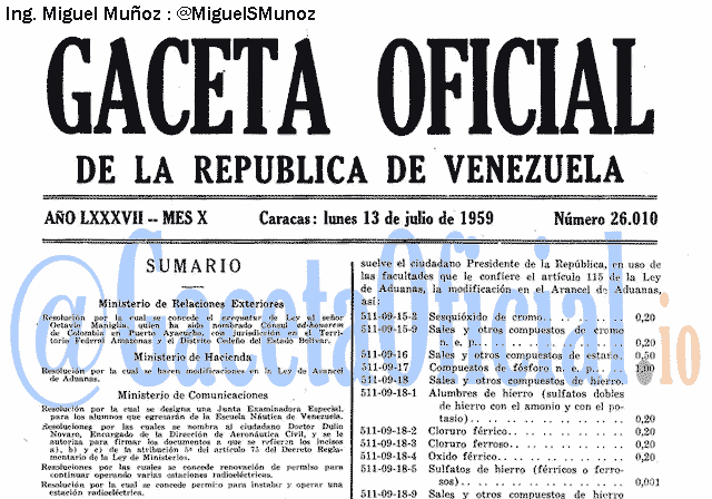 Gaceta Oficial 26010 del 13 Julio 1959