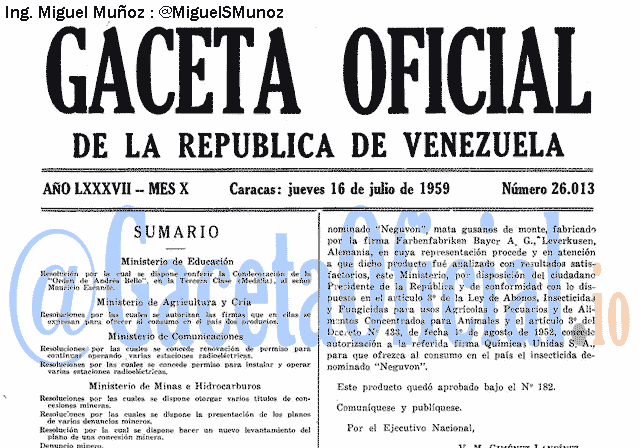 Gaceta Oficial 26013 del 16 Julio 1959