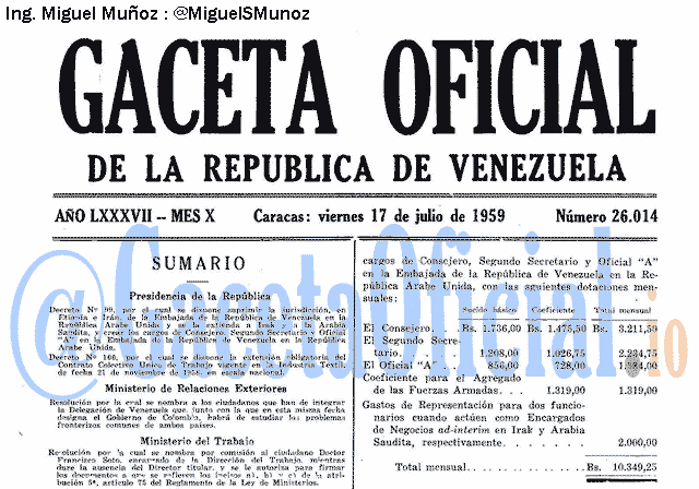 Gaceta Oficial 26014 del 17 Julio 1959