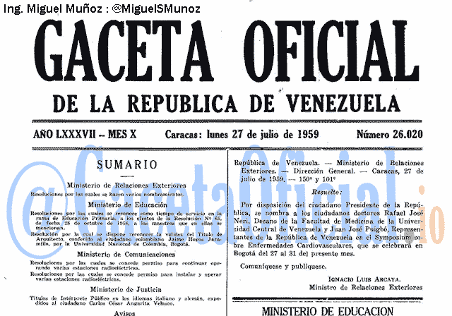 Gaceta Oficial 26020 del 27 Julio 1959