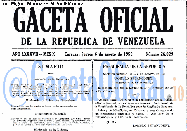Gaceta Oficial 26029 del 6 Agosto 1959
