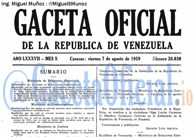 Gaceta Oficial 26030 del 7 Agosto 1959