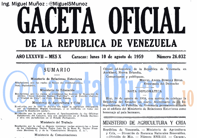 Gaceta Oficial 26032 del 10 Agosto 1959