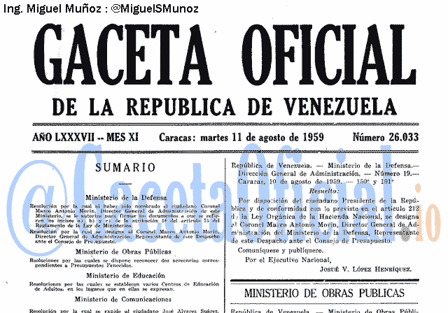 Gaceta Oficial 26033 del 11 Agosto 1959