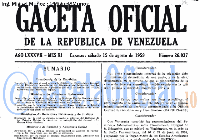 Gaceta Oficial 26037 del 15 Agosto 1959