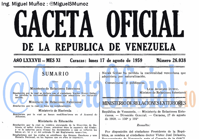 Gaceta Oficial 26038 del 17 Agosto 1959