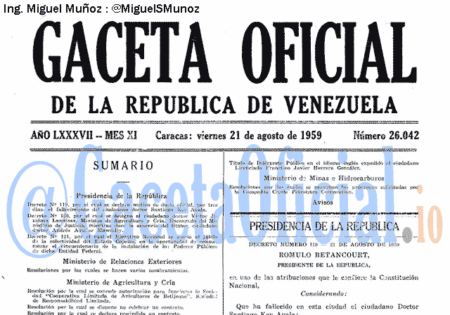 Gaceta Oficial 26042 del 21 Agosto 1959