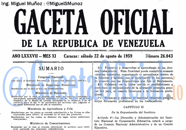 Gaceta Oficial 26043 del 22 Agosto 1959