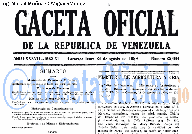 Gaceta Oficial 26044 del 24 Agosto 1959