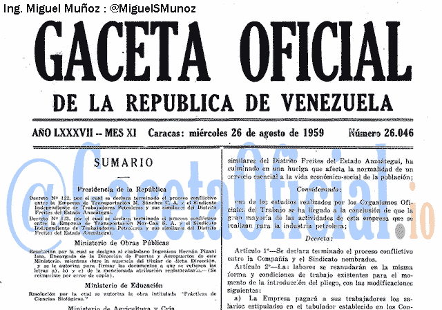 Gaceta Oficial 26046 del 26 Agosto 1959