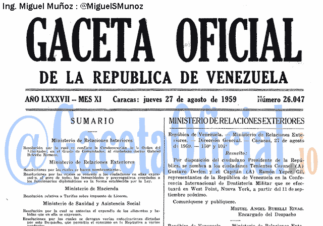Gaceta Oficial 26047 del 27 Agosto 1959