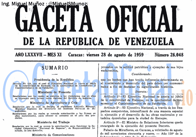 Gaceta Oficial 26048 del 28 Agosto 1959