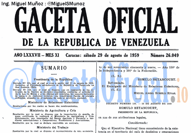 Gaceta Oficial 26049 del 29 Agosto 1959