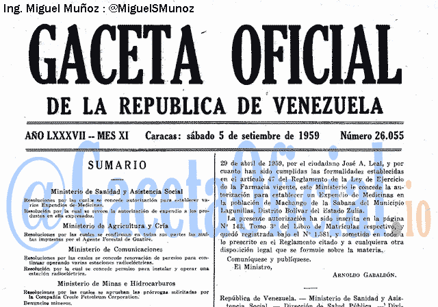 Gaceta Oficial 26055 del 5 Septiembre 1959