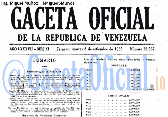 Gaceta Oficial 26057 del 8 Septiembre 1959