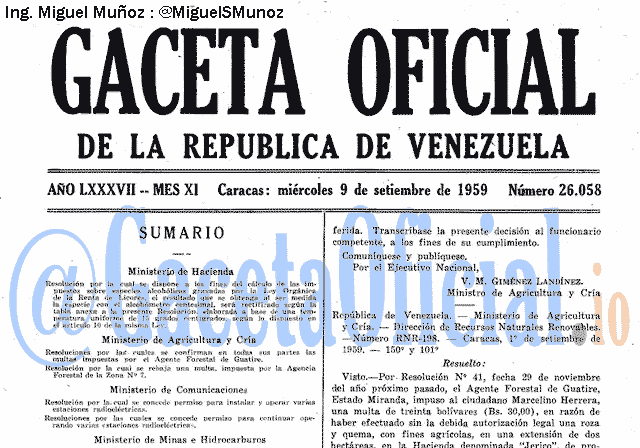 Gaceta Oficial 26058 del 9 Septiembre 1959