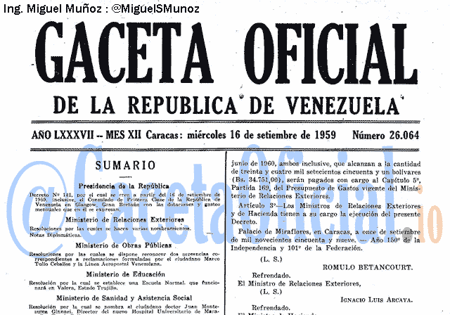 Gaceta Oficial 26064 del 16 Septiembre 1959