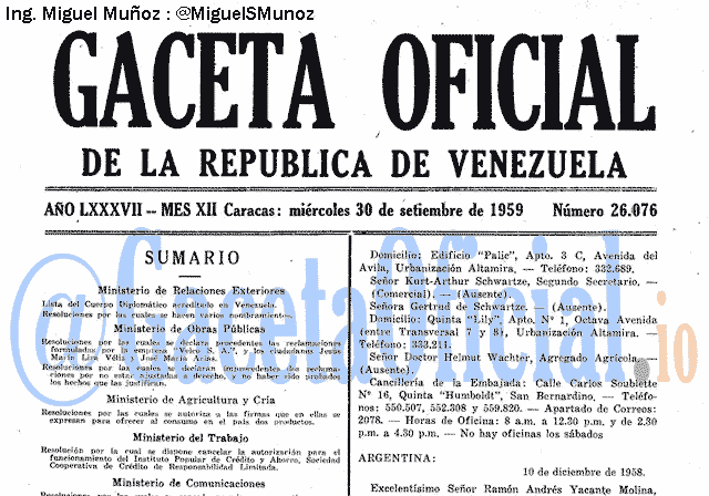 Gaceta Oficial 26076 del 30 Septiembre 1959